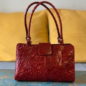 Patricia Nash-Burnished Tooled Colors Collection. Rienzo Satchel leather bag.